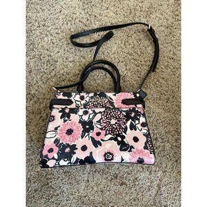 Kate Spade New York Floral Shoulder Satchel Bag Black Leather Handles & Strap